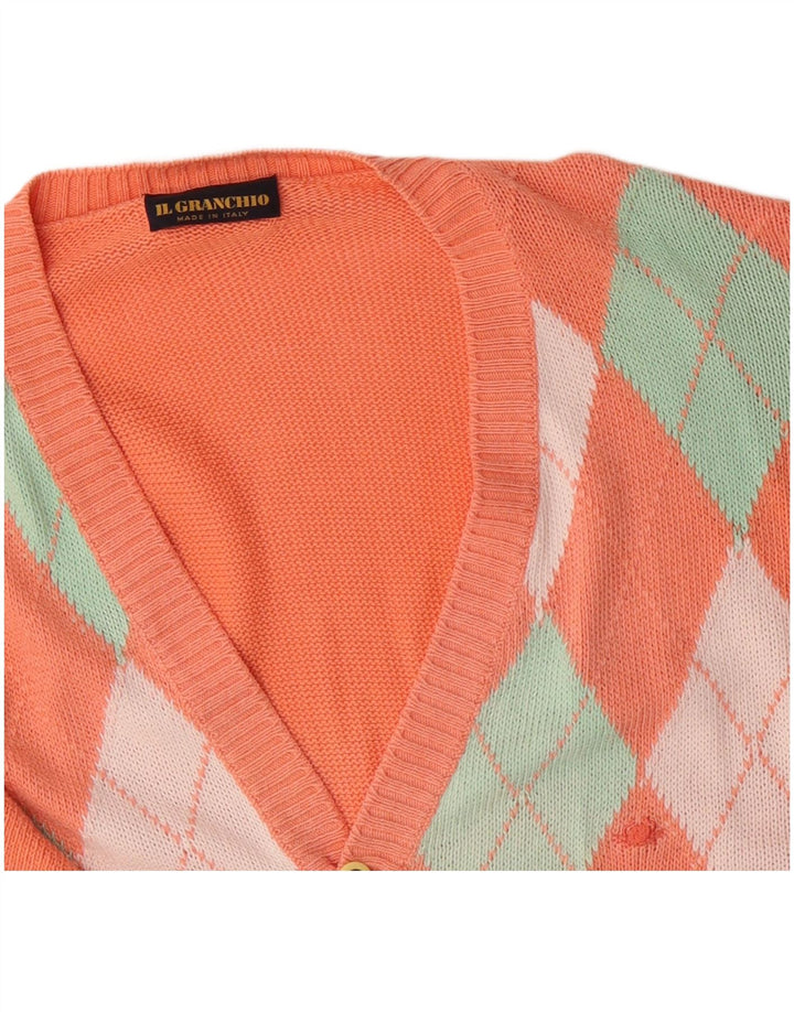 IL GRANCHIO Muški kardigan pulover Large Orange Argyle/Diamond