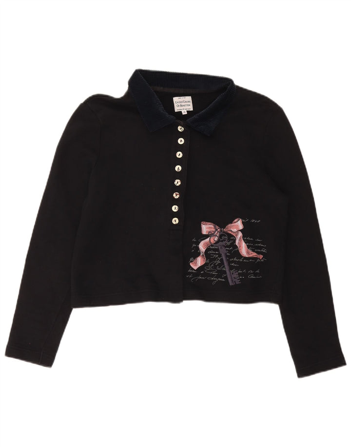 BENETTON ženska prevelika skraćena polo majica s grafičkim motivima UK 10 Mala crna