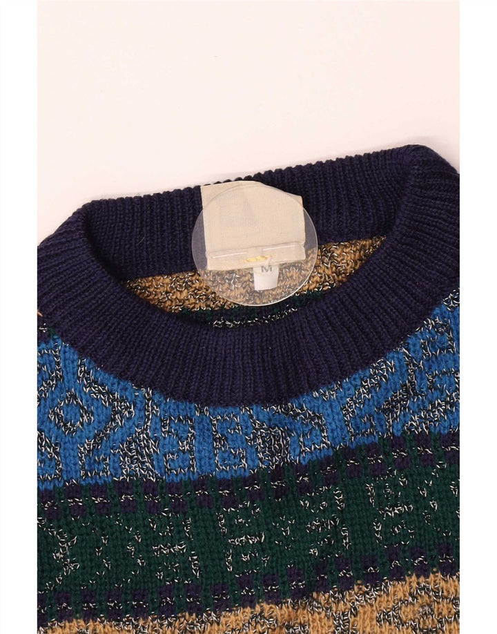 Vintage muški džemper s okruglim izrezom Srednje plavi Argyle/Diamond
