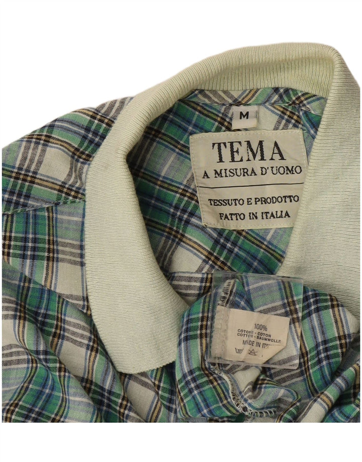 Vintage muška pulover košulja Srednje zelena karirana pamuk