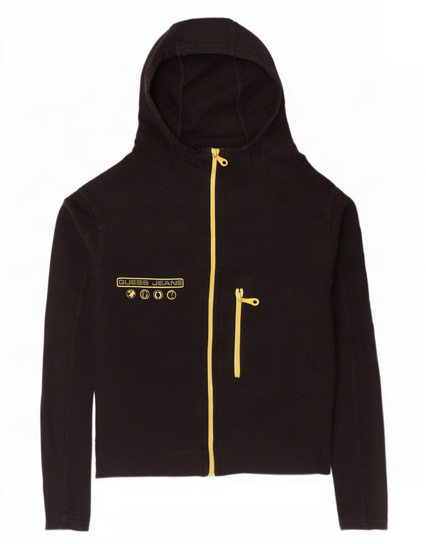 Guess Ženski pulover s kapuljačom s grafičkim patentnim zatvaračem UK 14 srednje crni pamuk