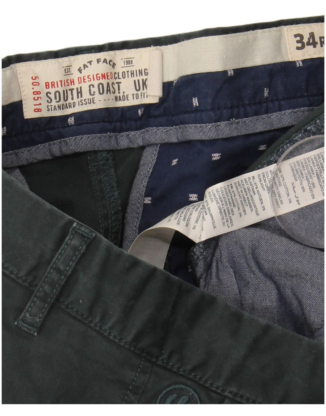 FAT FACE Muške uske chino hlače W34 L30 Zeleni pamuk