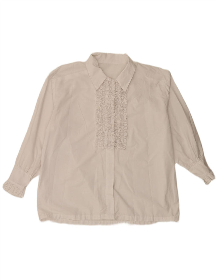 Vintage ženska košulja s volanima sprijeda UK 20 2XL bijela