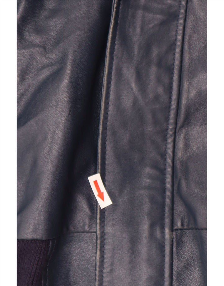 VINTAGE ženska kožna jakna s kapuljačom UK 14 Velika tamnoplava koža