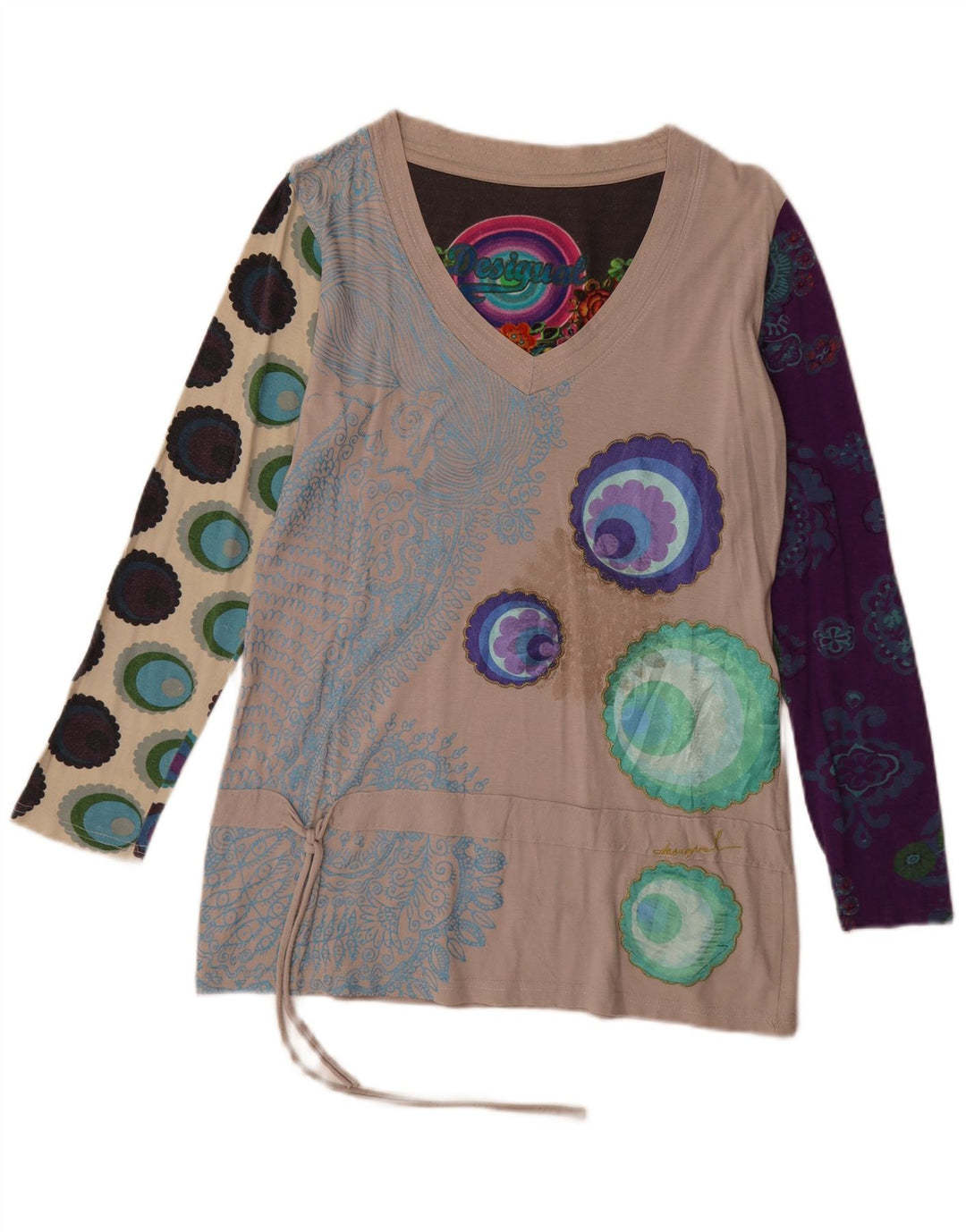 Desigual ženska top tunika s apstraktnim uzorkom UK 18 XL, bež pamuk