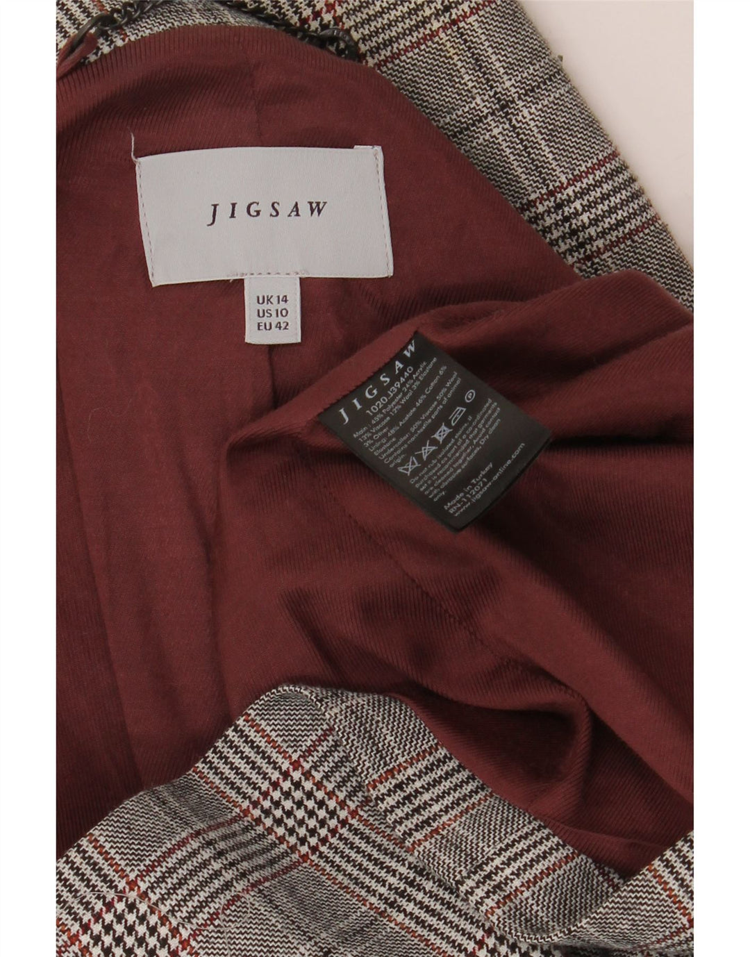 JIGSAW Ženska jakna s dvostrukim kopčanjem UK 14 Large Gray Houndstooth