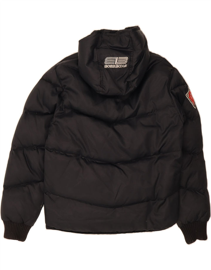 BOMB BOOGIE Mens Hooded Padded Jacket UK 40 Large Black Nylon Vintage Bomb Boogie and Second-Hand Bomb Boogie from Messina Hembry 