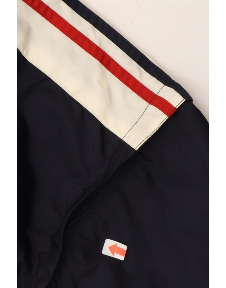 SPALDING Mens Graphic Rain Jacket UK 36 Small Navy Blue Colourblock Nylon Vintage Spalding and Second-Hand Spalding from Messina Hembry 
