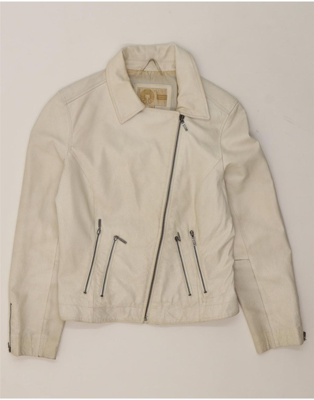 KARA Womens Leather Jacket EU 38 Medium Off White Vintage Kara and Second-Hand Kara from Messina Hembry 