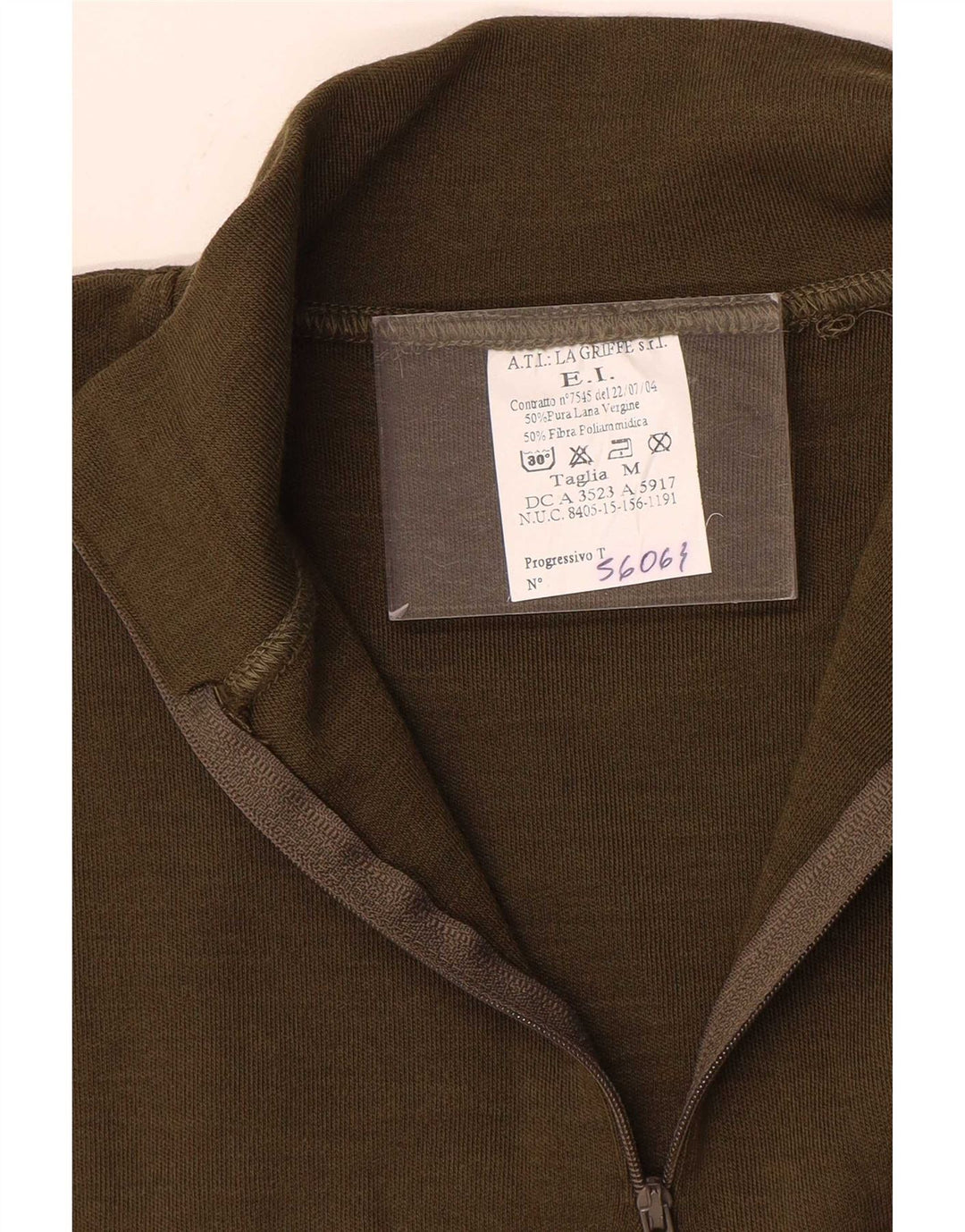 Vintage muški džemper s izrezom i srednjim kaki poliamidom