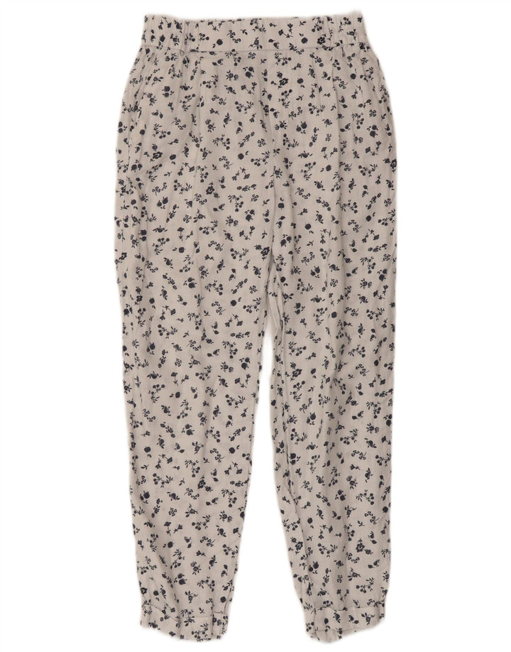 BENETTON Ženske sužene skraćene hlače W26 L23 Bijelo laneno cvjetno platno