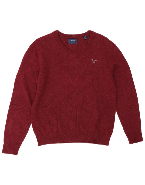 Gant ženski džemper s V-izrezom UK 14 Large Burgundy Lambswool