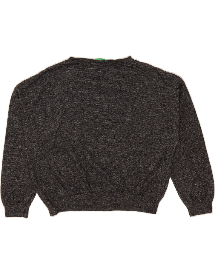 BENETTON Womens Crop Oversized Sweatshirt Jumper UK 10 Small Grey Flecked Vintage Benetton and Second-Hand Benetton from Messina Hembry 