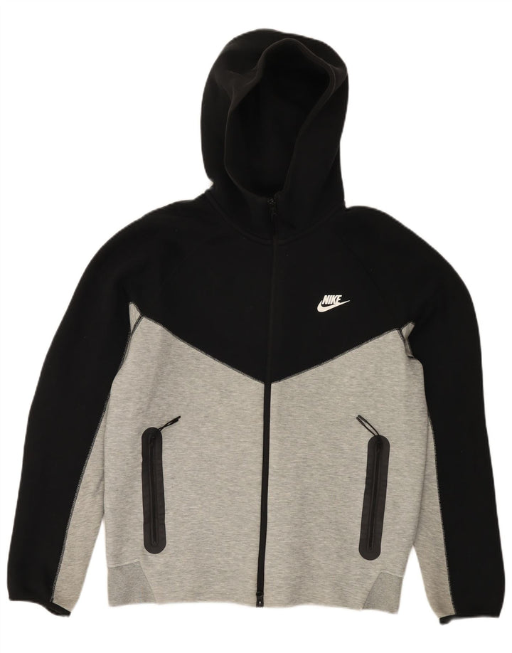 Nike muški pulover s kapuljačom na patentni zatvarač srednje sivi pamuk u blokovima boja