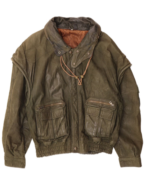 Vintage muška kožna jakna IT 52 XL kaki koža