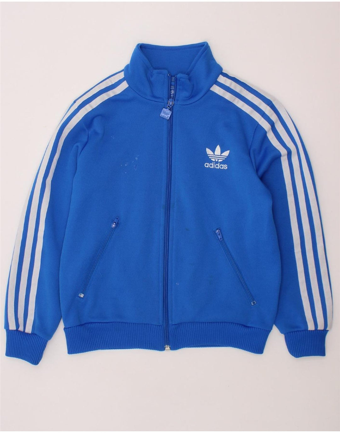 ADIDAS Boys Tracksuit Top Jacket 7-8 Years Blue Polyester