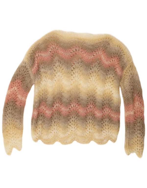 VINTAGE ženski džemper s morskim izrezom UK 14 srednje raznobojne pruge