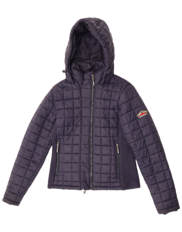 Superdry ženska podstavljena jakna s kapuljačom UK 12 srednje tamnoplavi najlon