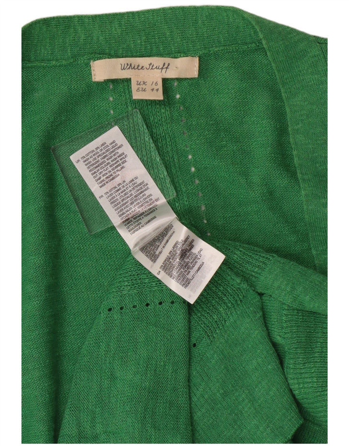 Bijeli ženski dugi otvoreni kardigan pulover UK 16 Veliki zeleni pamuk