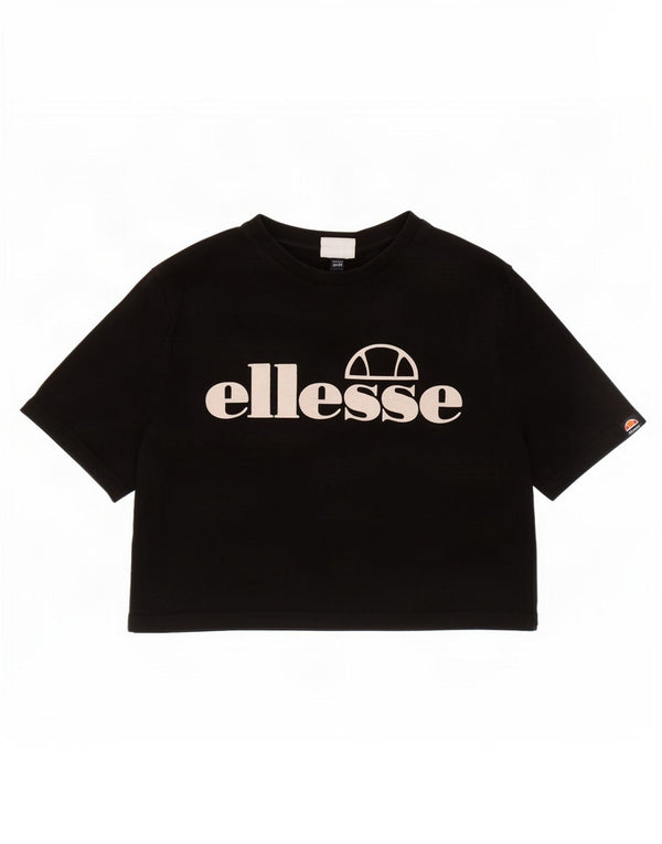 Ellesse Womens Crop Graphic T-Shirt Top UK 14 Medium Black Cotton