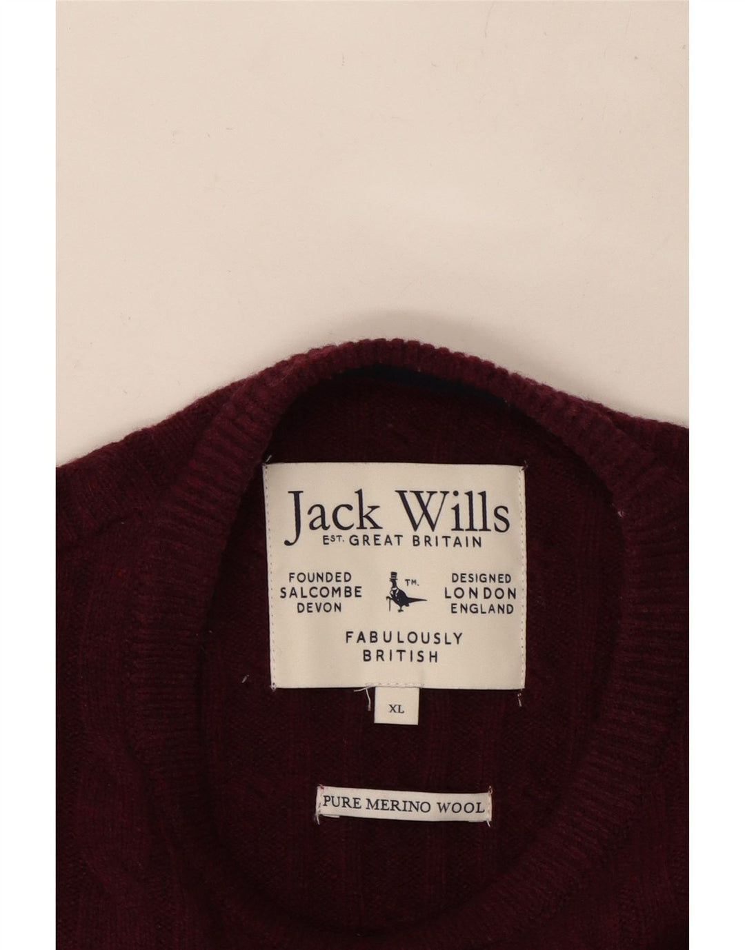 JACK WILLS Muški džemper s okruglim izrezom XL, vuneni tamnocrveni