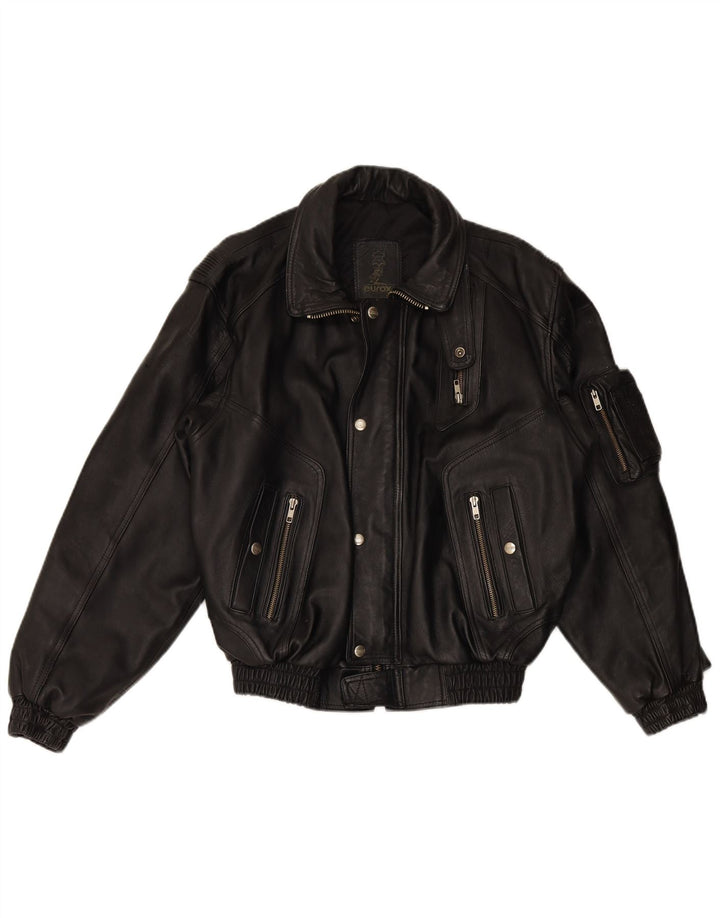 EUROX muška grafička kožna trkaća jakna UK 40 velika crna koža