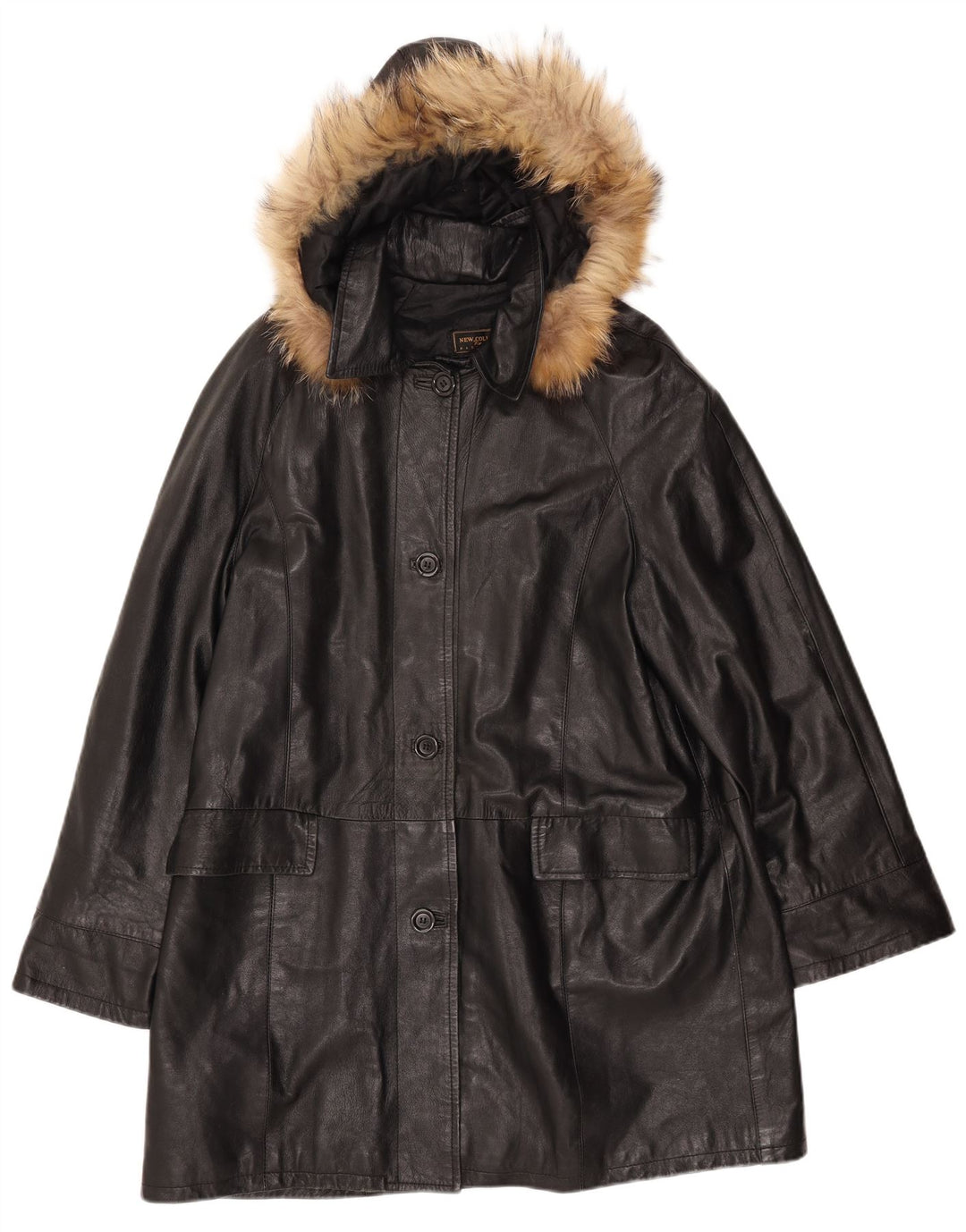 VINTAGE ženski kožni kaput s kapuljačom IT 52 2XL crna koža