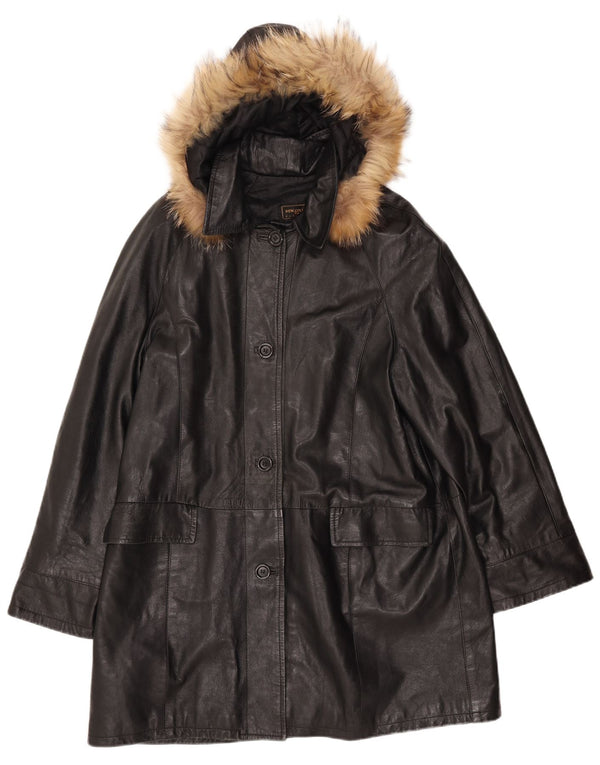 VINTAGE ženski kožni kaput s kapuljačom IT 52 2XL crna koža