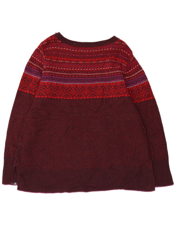 Eddie Bauer ženski džemper s veznim izrezom UK 20 2XL Burgundy Fair Isle