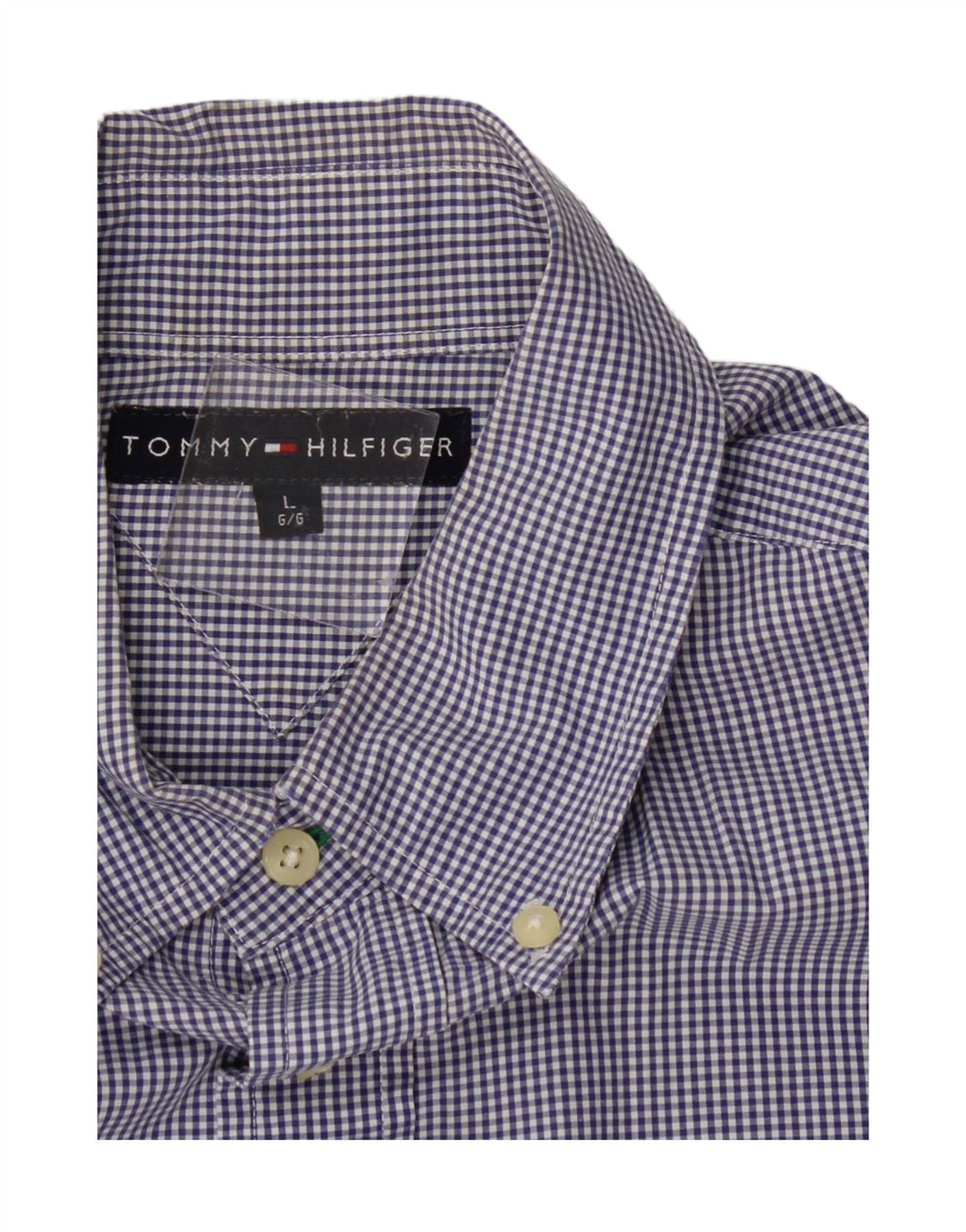 TOMMY HILFIGER Mens Shirt Large Blue Gingham Cotton Vintage Tommy Hilfiger and Second-Hand Tommy Hilfiger from Messina Hembry 