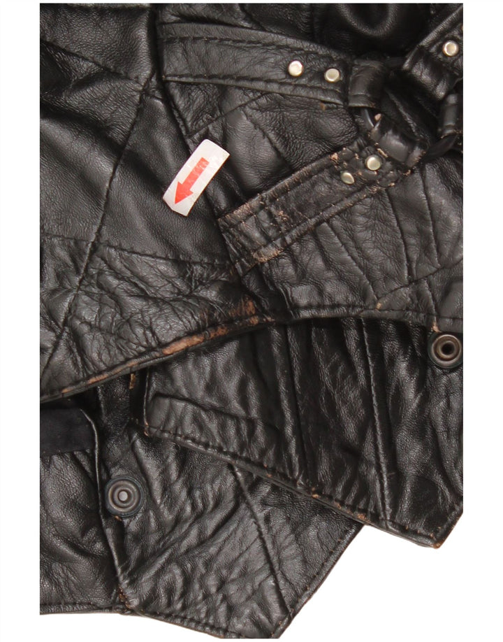 Vintage ženska bomber kožna jakna UK 12 srednje crna koža