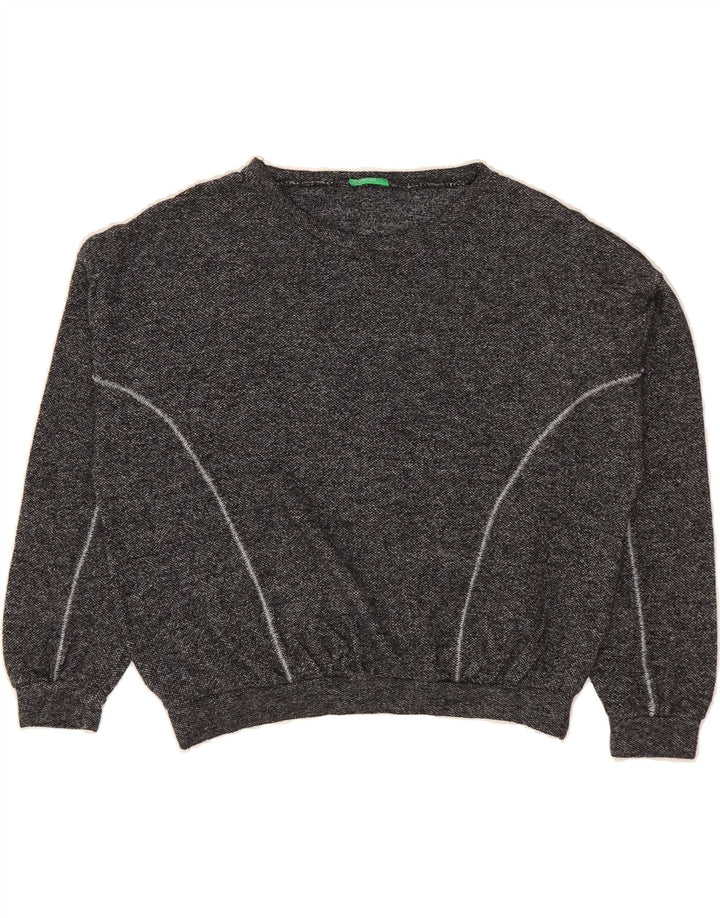 BENETTON Womens Crop Oversized Sweatshirt Jumper UK 10 Small Grey Flecked Vintage Benetton and Second-Hand Benetton from Messina Hembry 
