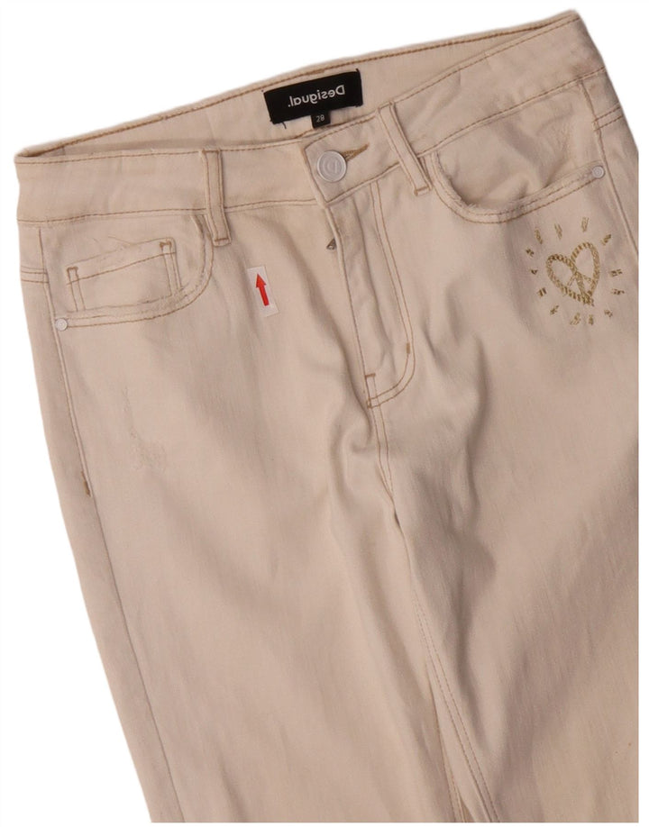 DESIGUAL Ženske uske traperice W28 L27 Off White Pamuk