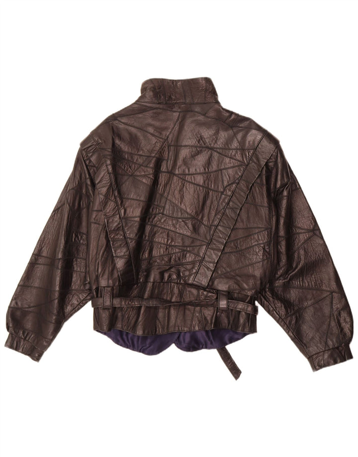 Vintage ženska kožna jakna UK 12 srednje crna patchwork