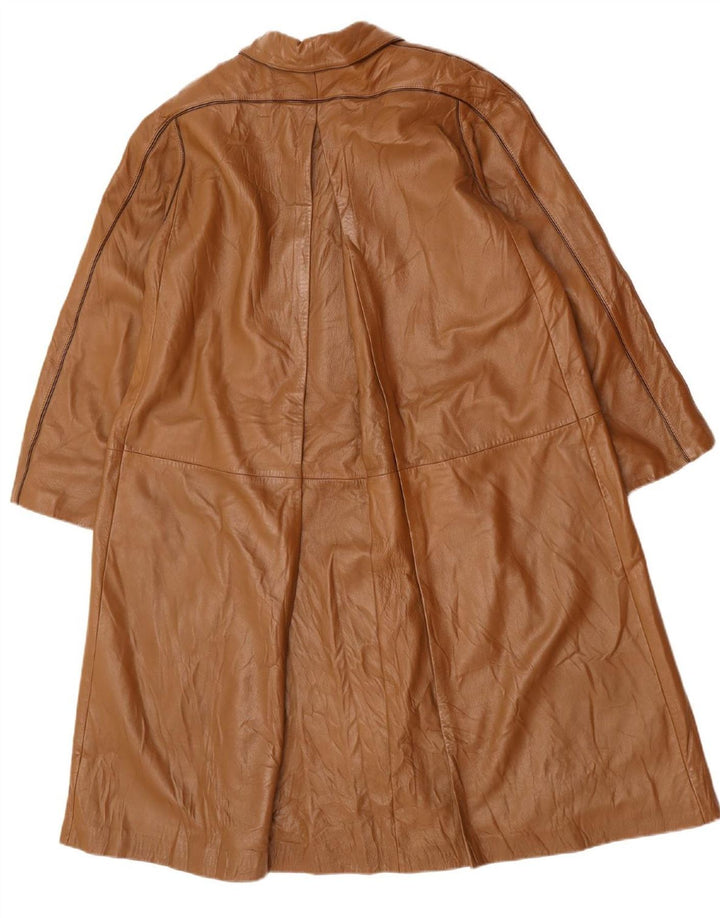 VINTAGE Womens Leather Coat IT 44 Medium Brown Leather