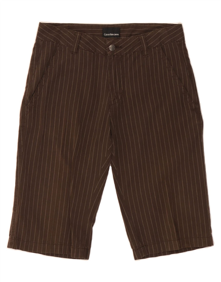 CALVIN KLEIN Womens Chino Shorts W30 Medium Brown Striped Cotton Vintage Calvin Klein and Second-Hand Calvin Klein from Messina Hembry 