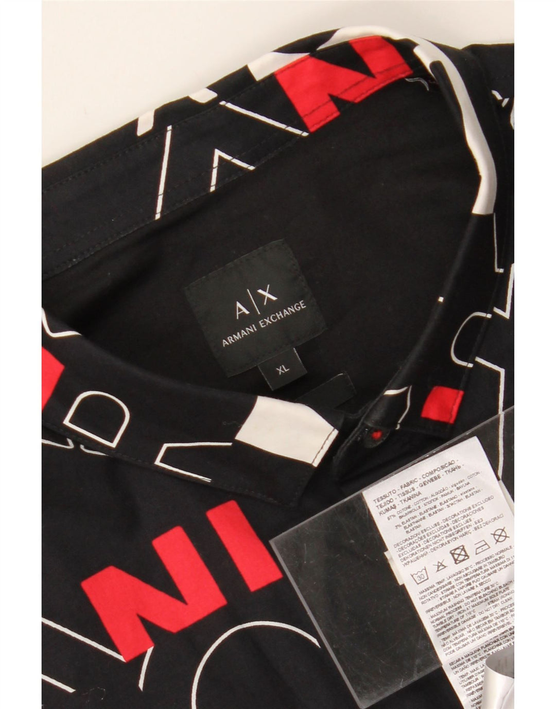 ARMANI EXCHANGE Muška košulja s abstraktnim uzorkom XL, crni pamuk