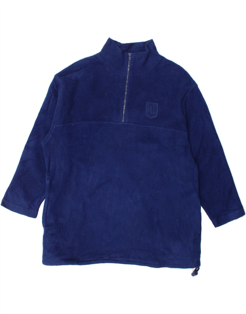 RALPH LAUREN Mens Zip Neck Fleece Jumper Medium Navy Blue Polyester Vintage Ralph Lauren and Second-Hand Ralph Lauren from Messina Hembry 