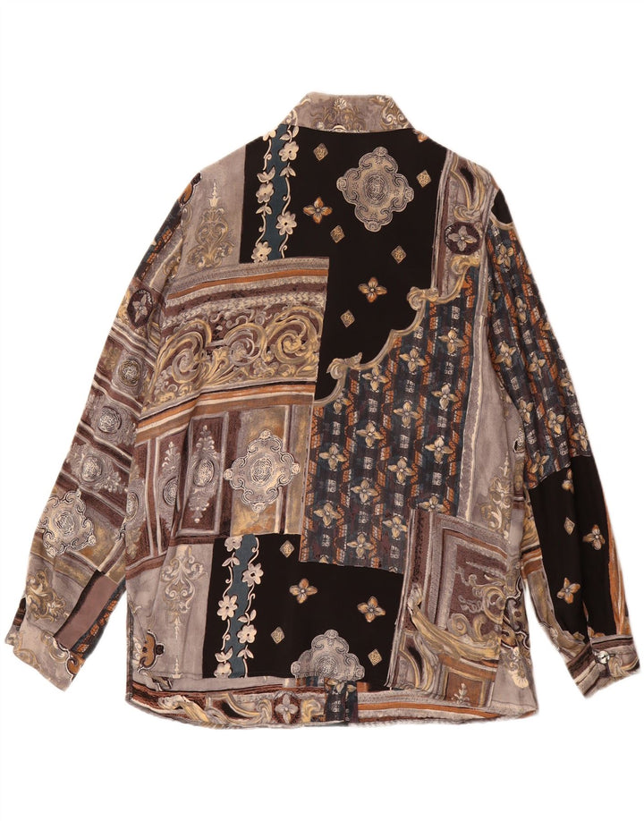 VINTAGE Womens Shirt UK 16 Large Brown Patchwork Cupro