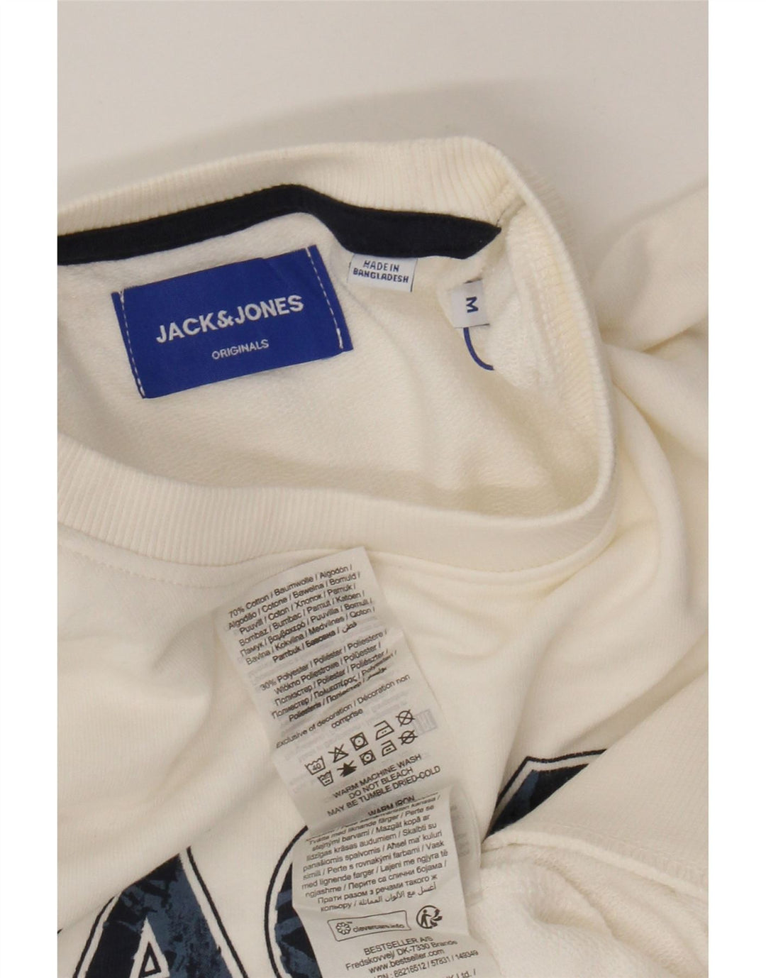 JACK & JONES Mens Graphic Sweatshirt Jumper Medium White Cotton