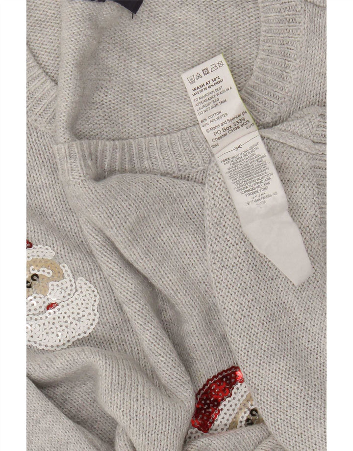Marks & Spencer ženski džemper s okruglim izrezom UK 14 srednje sivi božićni