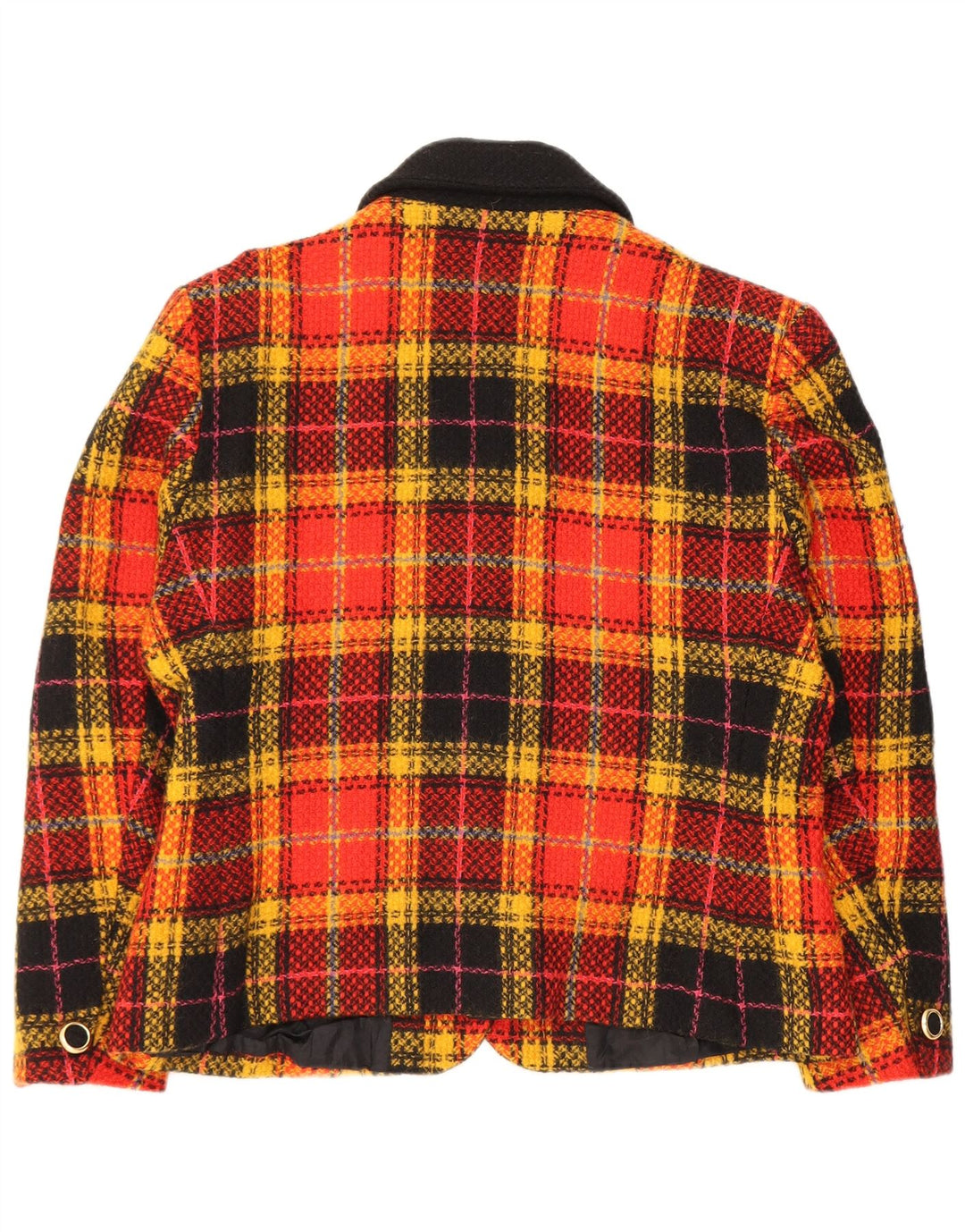 Vintage ženski sako s 5 gumba IT 48 XL narančasta karirana djevičanska vuna