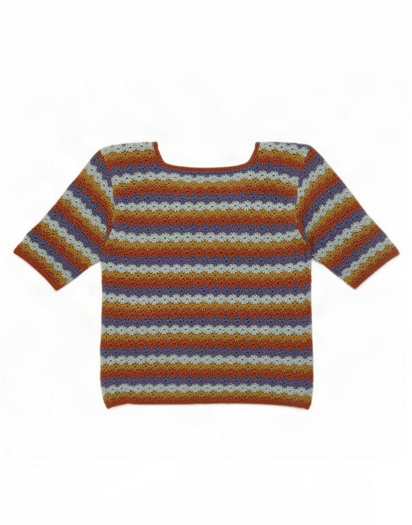 Vintage ženska heklana majica bluza UK 12 srednje raznobojnih pruga