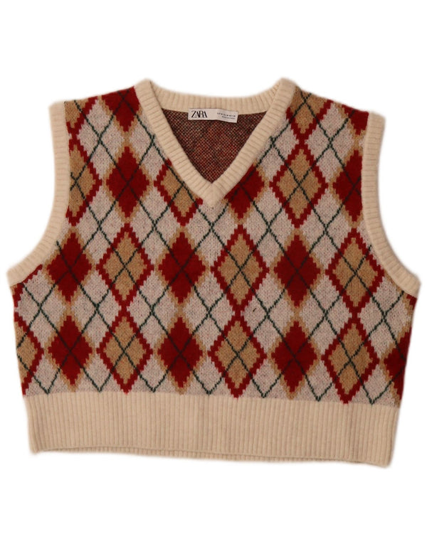 Zara ženski kratki prsluk bez rukava UK 14 srednje boje Argyle/Diamond