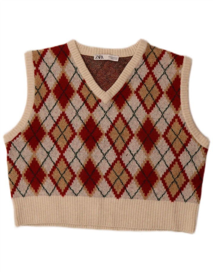 Zara ženski kratki prsluk bez rukava UK 14 srednje boje Argyle/Diamond