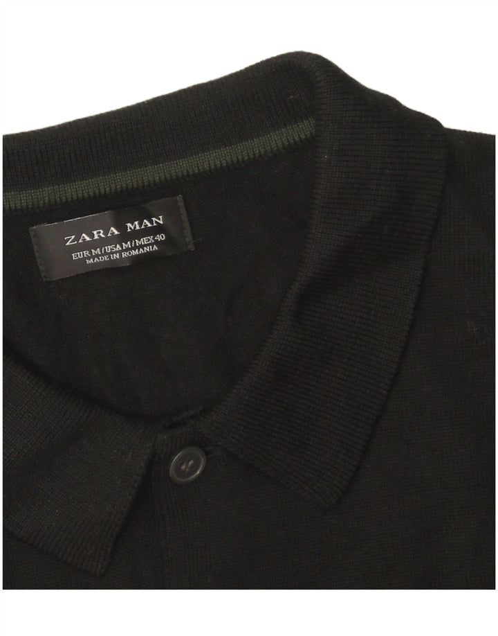 Zara muški džemper s polo ovratnikom srednje crne boje