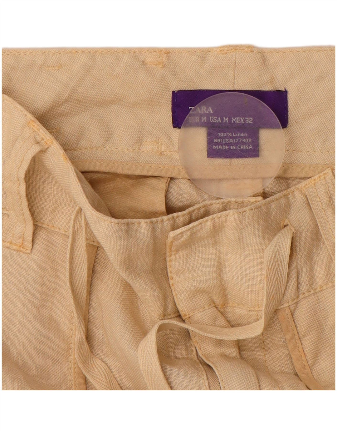 ZARA ženske ravne ležerne hlače srednje veličine W30 L29 bež lan