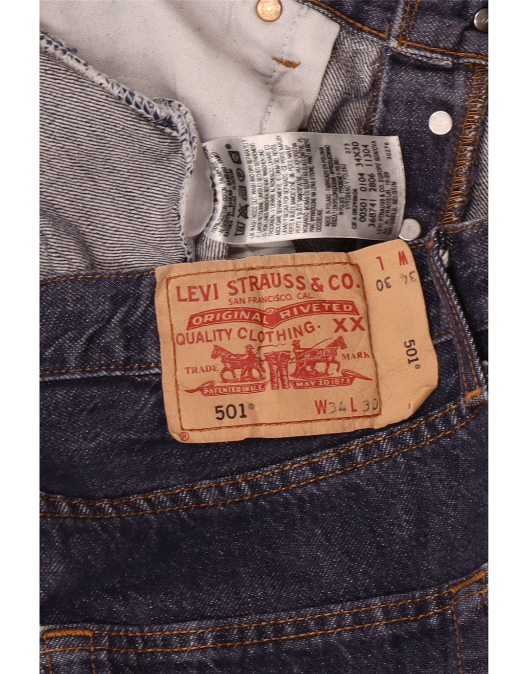 LEVI'S muške 501 ravne traperice W34 L30 tamnoplavi pamuk