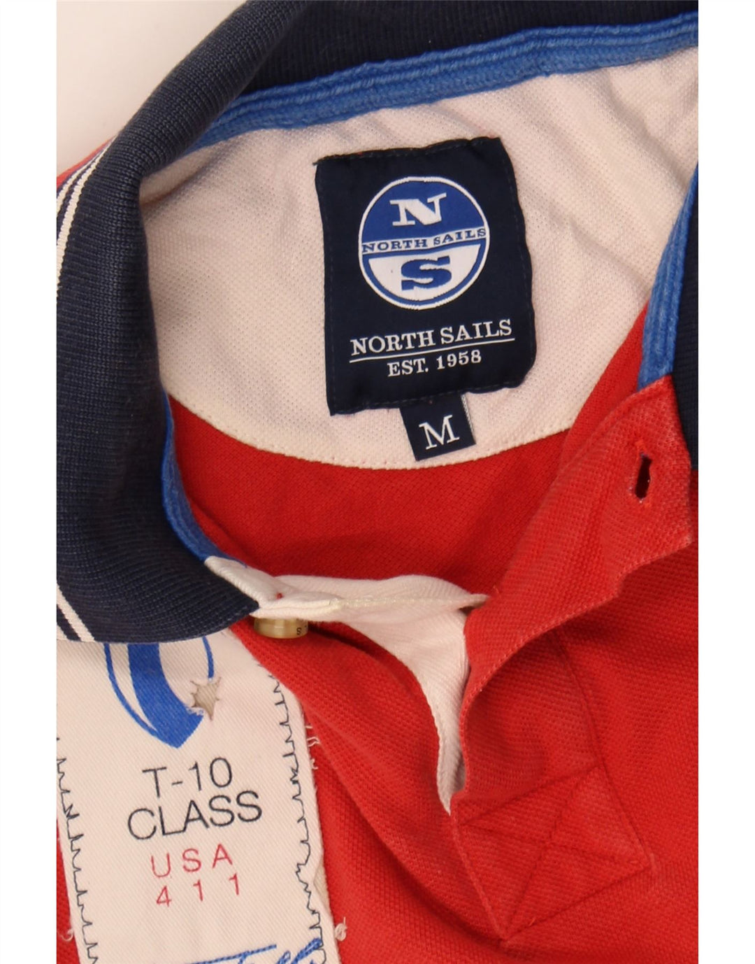 NORTH SAILS Mens Graphic Polo Shirt Medium Red Colourblock Cotton Vintage North Sails and Second-Hand North Sails from Messina Hembry 