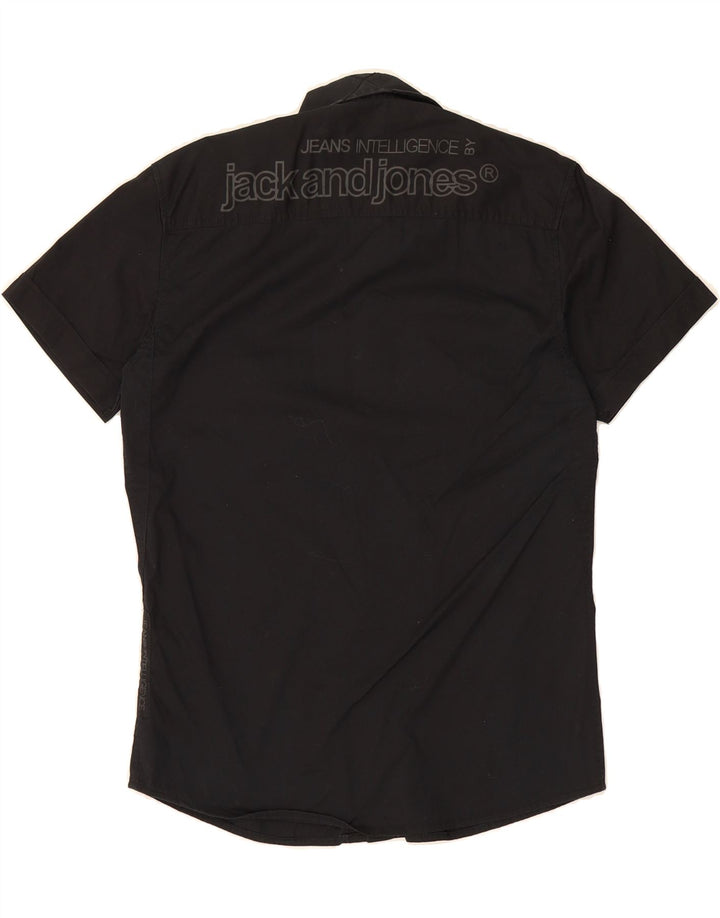 JACK & JONES Mens Graphic Short Sleeve Shirt Small Black Cotton Vintage Jack & Jones and Second-Hand Jack & Jones from Messina Hembry 